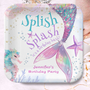 Mermaid Birthday Party Splish Splash  Paper Plate