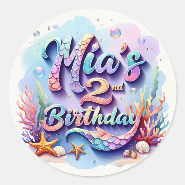 Mermaid Birthday Party Sticker – Custom Name & Age (Front)