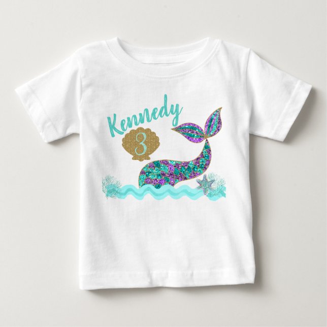 Mermaid birthday party t-shirt, custom baby T-Shirt (Front)