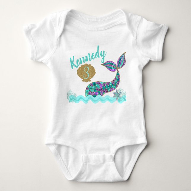 Mermaid birthday party t-shirt, Onsie custom Baby Bodysuit (Front)