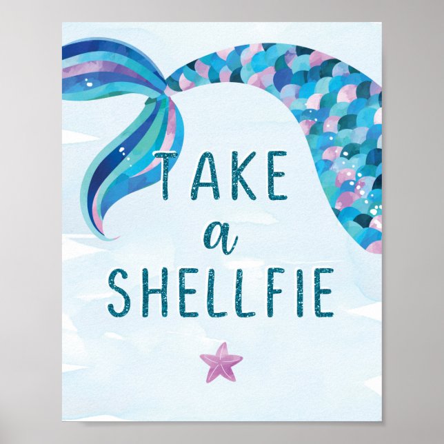 Mermaid Birthday Party Take a Shellfie Sign (Front)