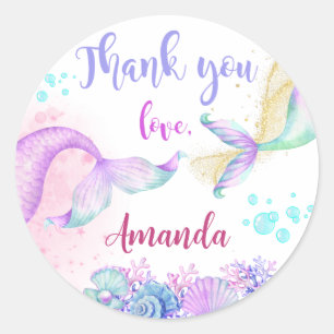 Mermaid Birthday Party Thank You Classic Round Sticker