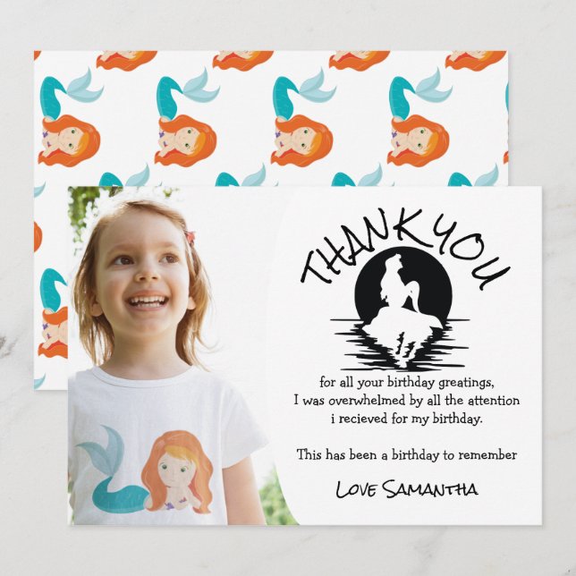Mermaid Birthday Party Thank You  Invitation (Front/Back)