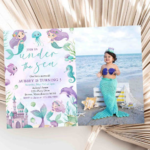 Mermaid Birthday Party Under The Sea Mermaid Photo Invitation