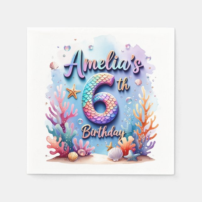 Mermaid Birthday Party – Under the Sea Party  Napkin (Front)