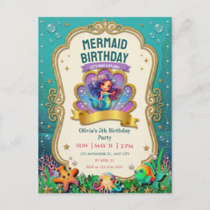 Mermaid Birthday Party Under the Sea Sparkle Postcard