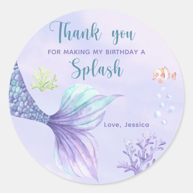 Mermaid Birthday Party Under The Sea the Thank you Classic Round Sticker (Front)