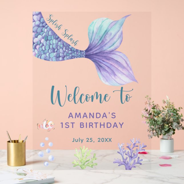 Mermaid Birthday Party Under The Sea Welcome Acrylic Sign (Wedding)
