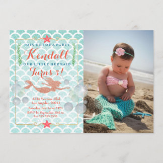 Mermaid Birthday Photo Invitation