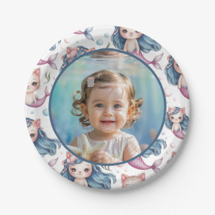 Mermaid Birthday Photo Personalized Paper Plate