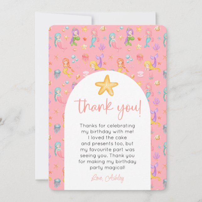 Mermaid Birthday Photo Thank You Invitation (Front)