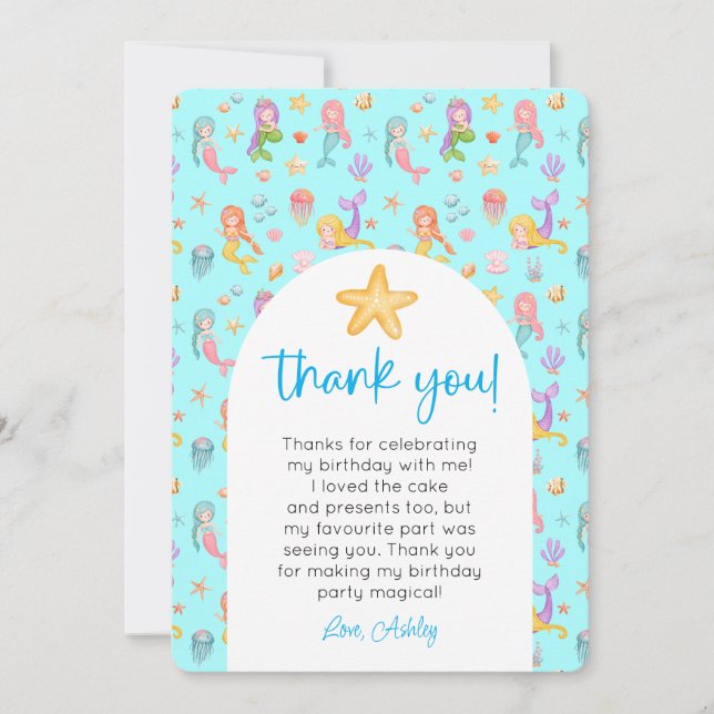 Mermaid Birthday Photo Thank You Invitation (Front)