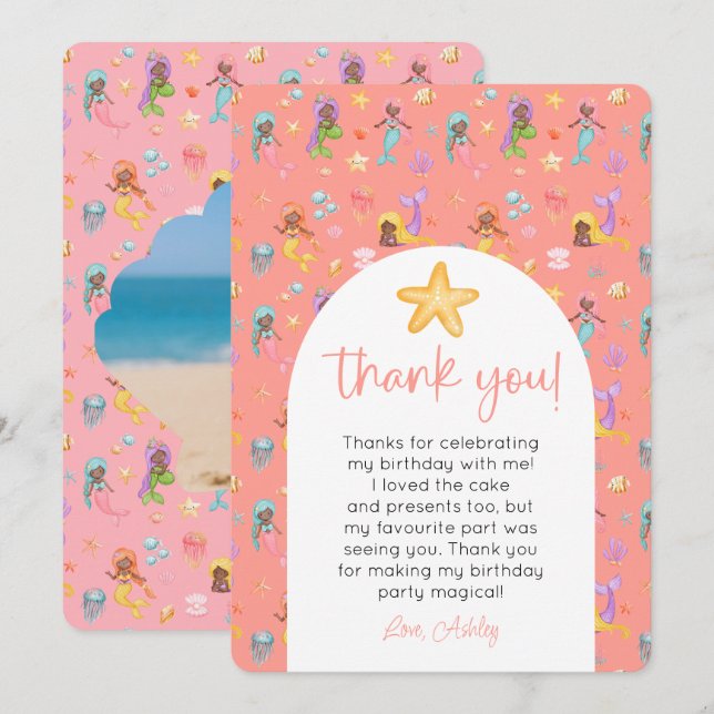 Mermaid Birthday Photo Thank You Invitation (Front/Back)