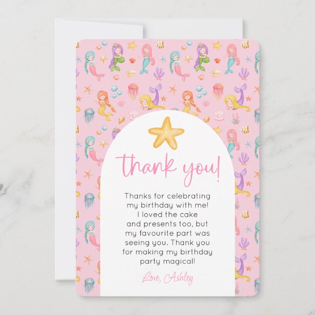 Mermaid Birthday Photo Thank You Invitation (Front)