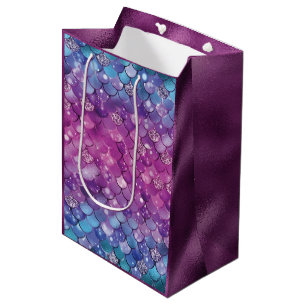 Mermaid Birthday Pink Blue Gold Glitter Medium Gift Bag