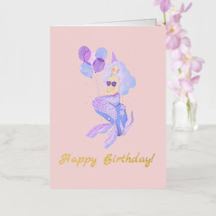 Mermaid Birthday Pink Peach Foil Greeting Card