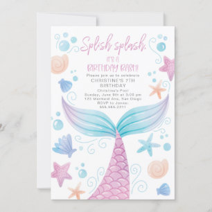 Mermaid Birthday Pool Party Invitation