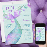 Mermaid Birthday Pool Party Invitation