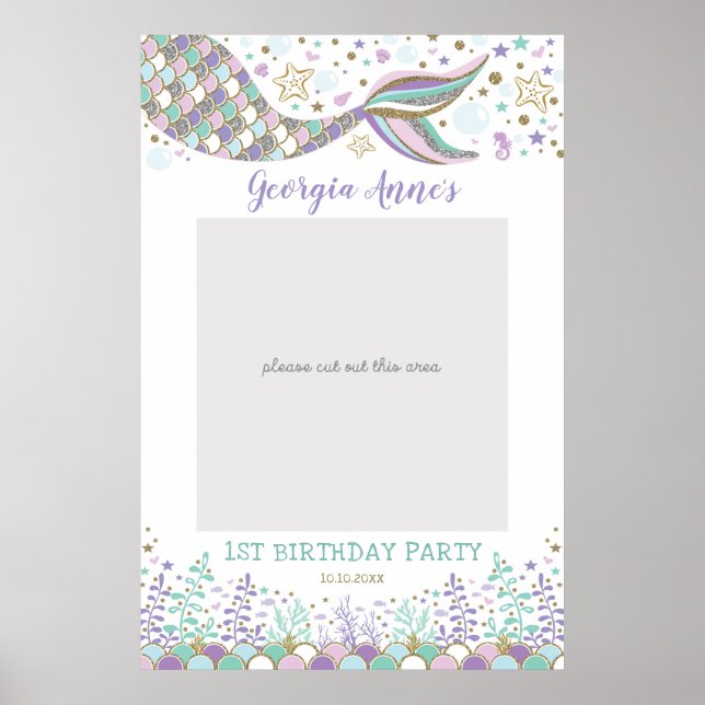 Mermaid Birthday Selfie Photo Booth Prop Baby Girl Poster (Front)