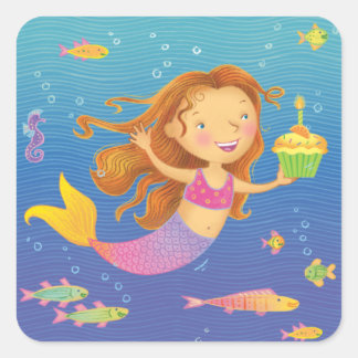 Mermaid Birthday Square Stickers
