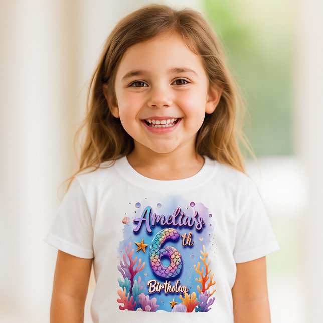 Mermaid Birthday T-Shirt – Personalised Name & Age (Creator Uploaded)