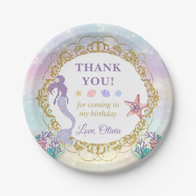 Mermaid Birthday Under The Sea Party Thank You Paper Plate (Front)