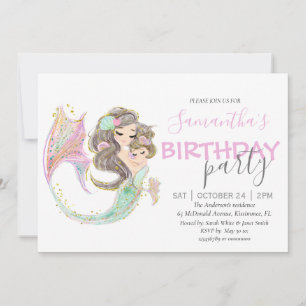 MERMAID BIRTHDAY UNDER THE SEA PINK ANNOUNCEMENT