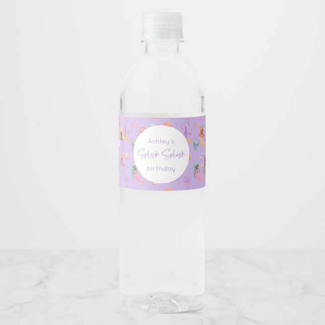 Mermaid Birthday Water Bottle Label (Front)