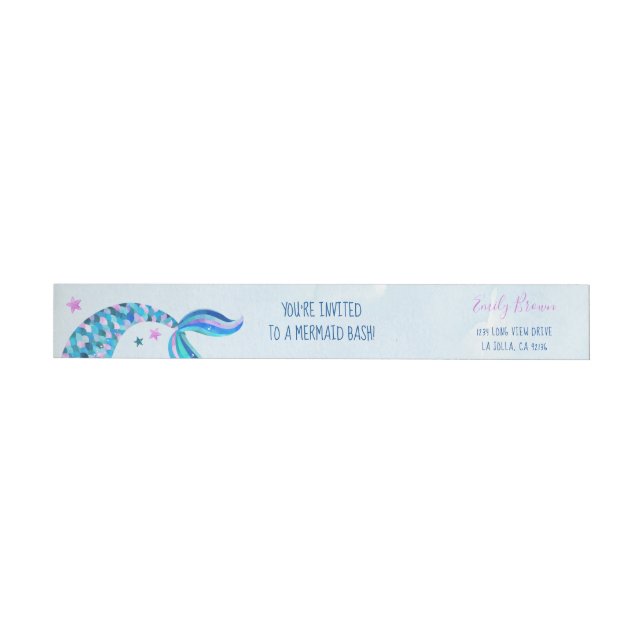 Mermaid Birthday Wrap Around Envelope Address Label (Individual)