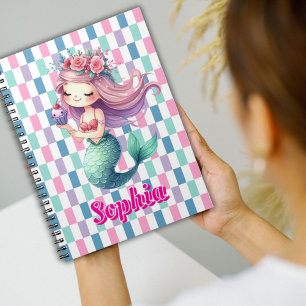 Mermaid blocks pink name pattern  notebook