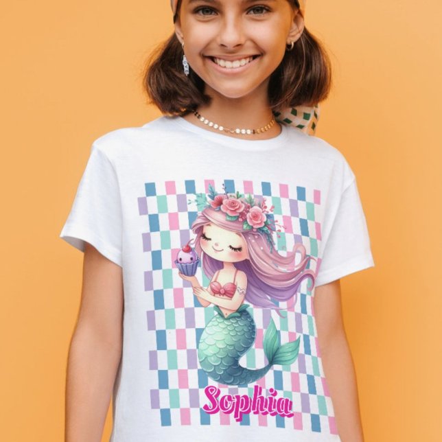 Mermaid blocks pink name pattern  T-Shirt (Creator Uploaded)