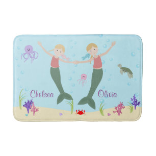 Mermaid Blonde Sisters Personalised Bath Mat