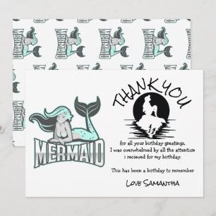 Mermaid Blue Birthday Party Thank You Invitation