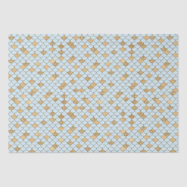 Mermaid Blue Gold Glitter Sparkle Tissue Paper (Front)