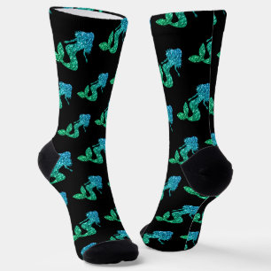 Mermaid blue green ombre Sparkles pattern black Socks