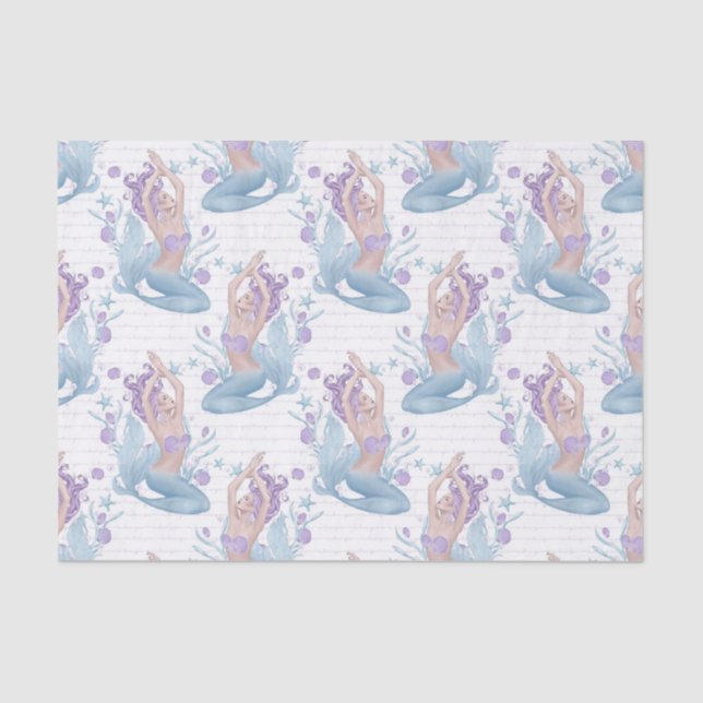 Mermaid blue lavender starfish ocean shells tissue paper (Front)