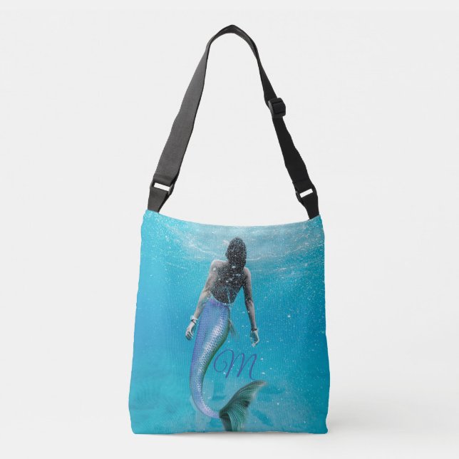 Mermaid Blue Ocean Summer  Modern Monogram Crossbody Bag (Front)