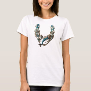 Mermaid Blue Rhinestones Pearl Necklace T-shirt