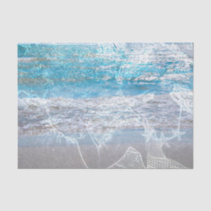 Mermaid Blue White Distressed Ocean Waves Tissue Paper