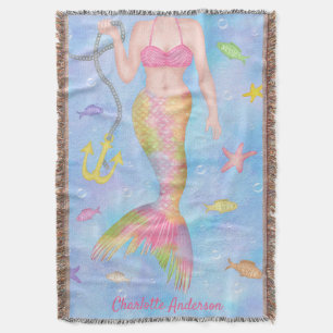 Mermaid Body   Underwater Fish Fantasy Custom Name Throw Blanket