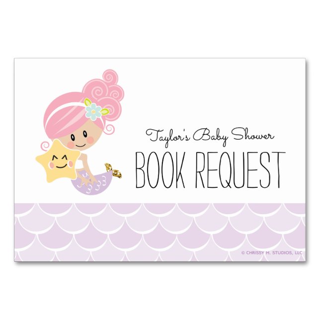 Mermaid Book Request Card Baby Shower Light Skin (Back)