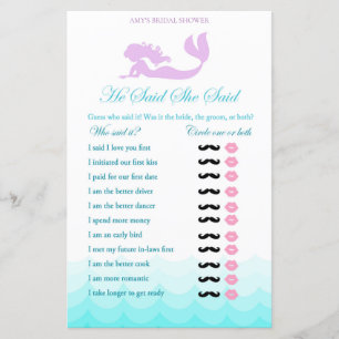 Mermaid Bridal Shower Game - He Said She Said