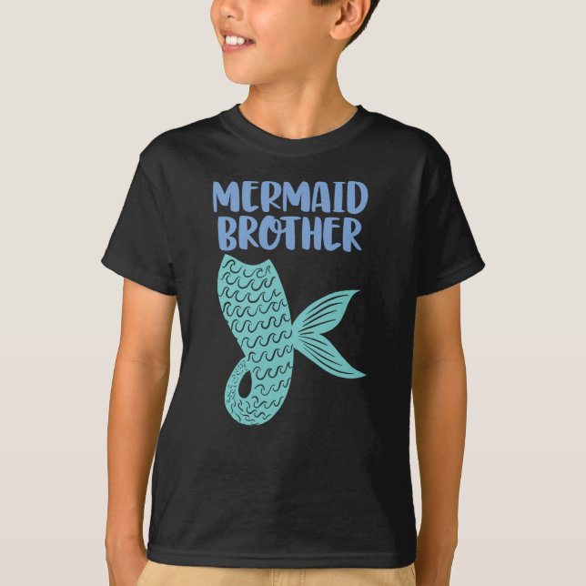 Mermaid Brother Blue Text with Green Tail T-Shirt (Front)