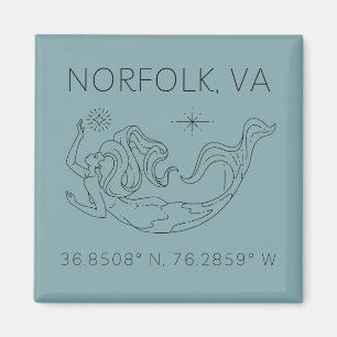 Mermaid Button Magnet - Coordinates of Norfolk VA