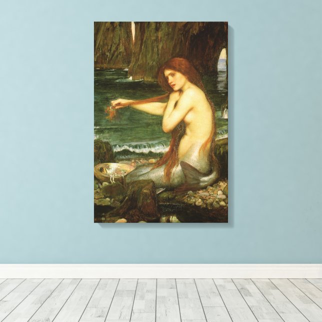 Mermaid by John William Waterhouse Canvas Print (Insitu(Wood Floor))