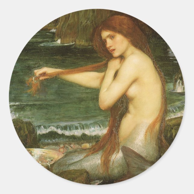 Mermaid by John William Waterhouse Classic Round Sticker (Front)