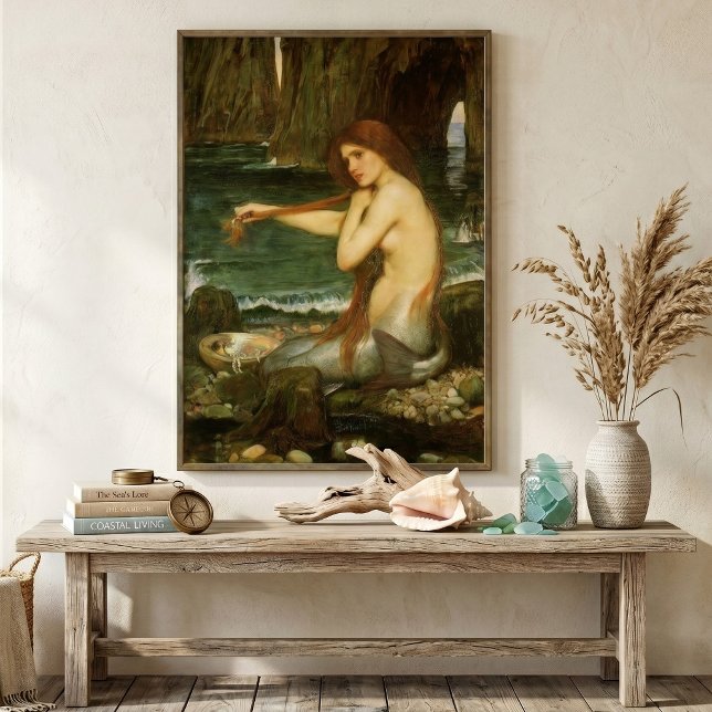 Mermaid by John William Waterhouse Poster (A Mermaid by John William Waterhouse is a vintage Victorian Era Pre-Raphaelite fine art painting.)
