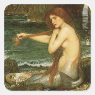 Mermaid by John William Waterhouse Square Sticker