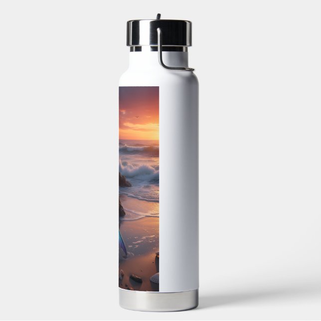 Mermaid by the sea in the sunrise -Pop up straw Water Bottle (Left)