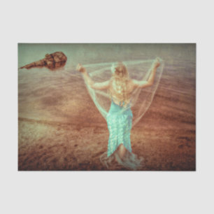 Mermaid By The Sea Vintage Teal Brown Tissue Paper